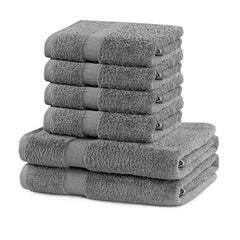 Set 6 prosoape de baie cu bordura simpla, bumbac 100%, 525 g/mp, Marina, 2x70x140 cm, 4x50x100 cm, gri