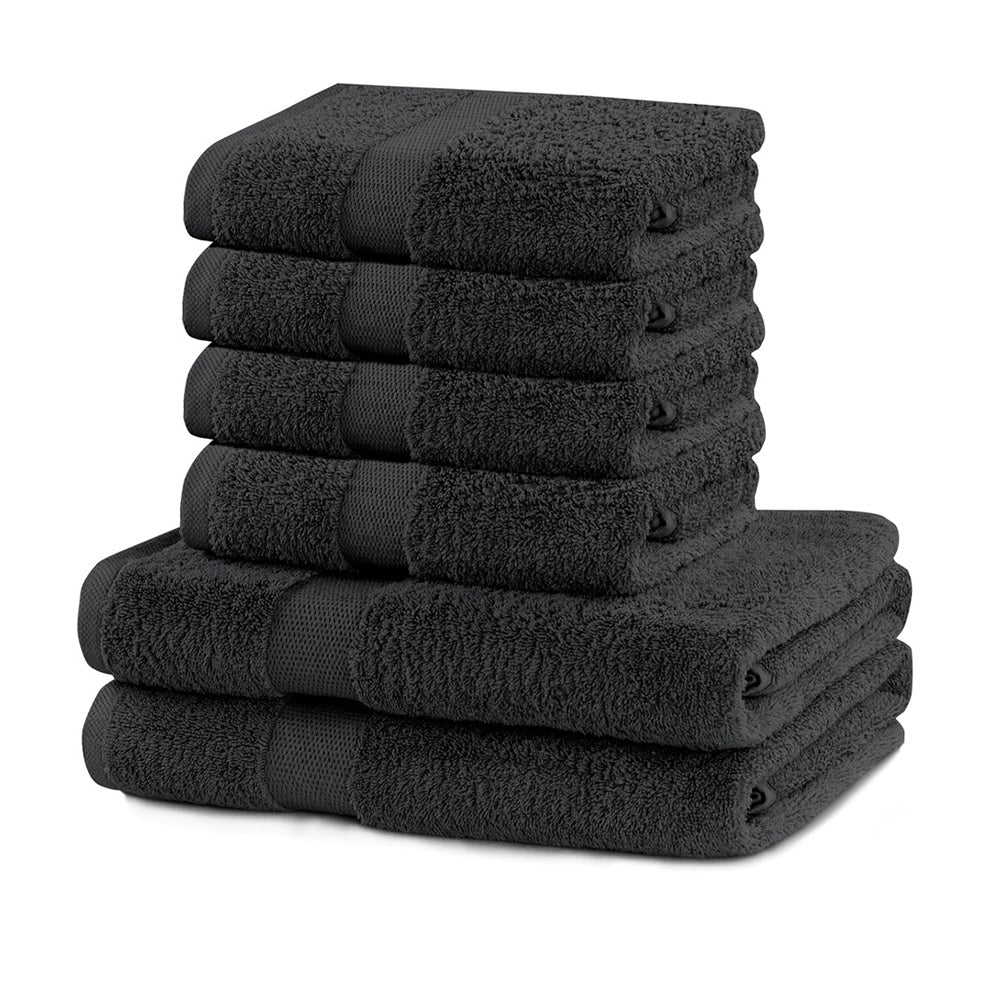 Set 6 prosoape de baie cu bordura simpla, bumbac 100%, 525 g/mp, Marina, 2x70x140 cm, 4x50x100 cm, gri inchis