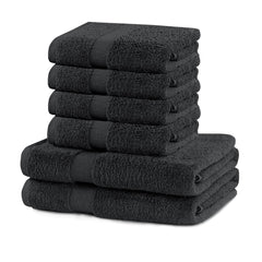 Set 6 prosoape de baie cu bordura simpla, bumbac 100%, 525 g/mp, Marina, 2x70x140 cm, 4x50x100 cm, gri inchis