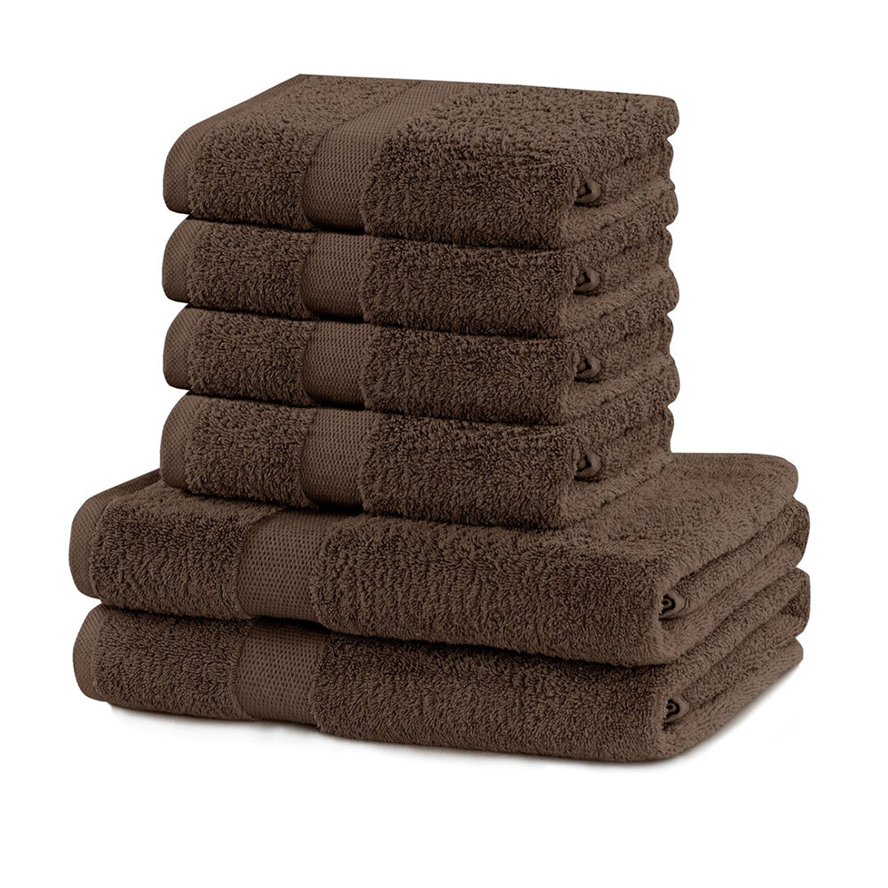 Set 6 prosoape de baie cu bordura simpla, bumbac 100%, 525 g/mp, Marina, 2x70x140 cm, 4x50x100 cm, maro