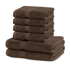 Set 6 prosoape de baie cu bordura simpla, bumbac 100%, 525 g/mp, Marina, 2x70x140 cm, 4x50x100 cm, maro