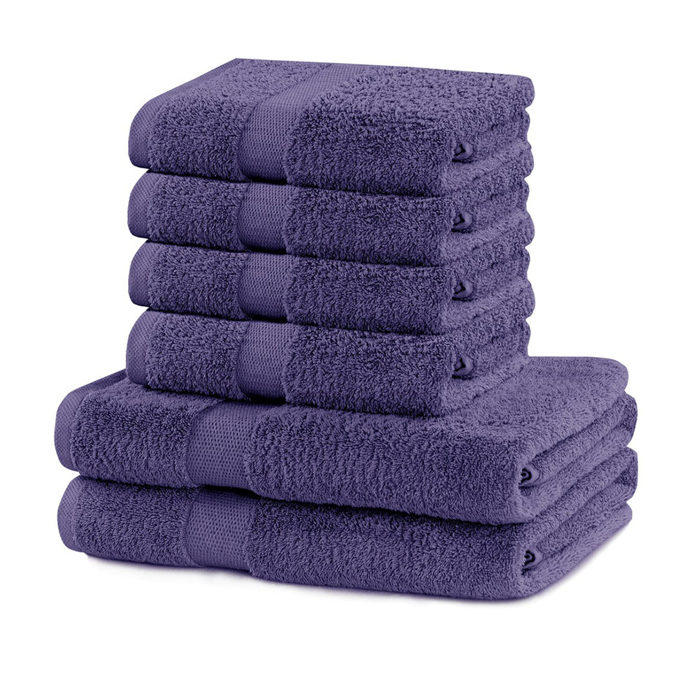 Set 6 prosoape de baie cu bordura simpla, bumbac 100%, 525 g/mp, Marina, 2x70x140 cm, 4x50x100 cm, mov