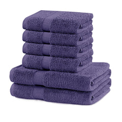 Set 6 prosoape de baie cu bordura simpla, bumbac 100%, 525 g/mp, Marina, 2x70x140 cm, 4x50x100 cm, mov
