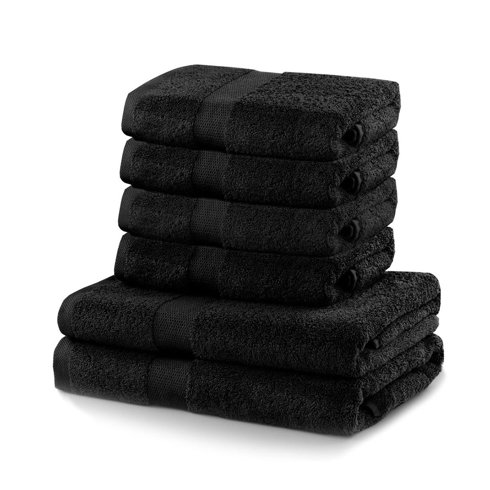 Set 6 prosoape de baie cu bordura simpla, bumbac 100%, 525 g/mp, Marina, 2x70x140 cm, 4x50x100 cm, negru