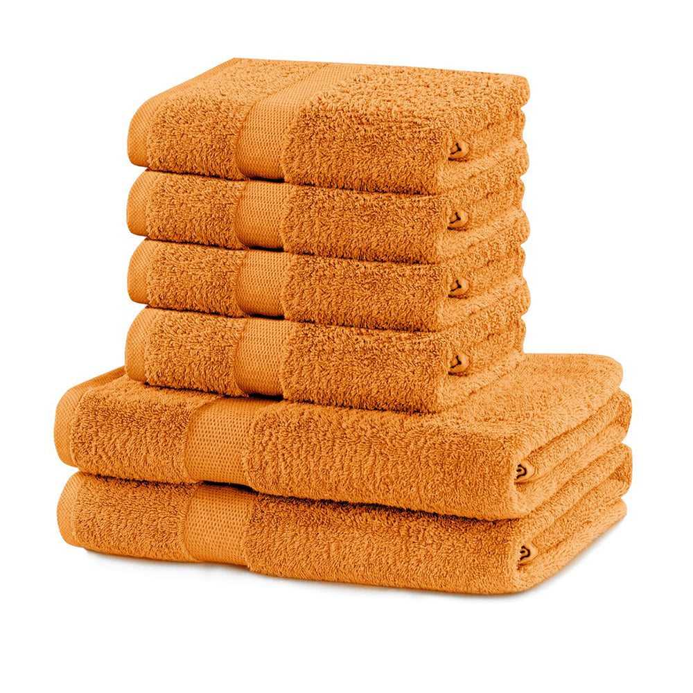 Set 6 prosoape de baie cu bordura simpla, bumbac 100%, 525 g/mp, Marina, 2x70x140 cm, 4x50x100 cm, Portocaliu