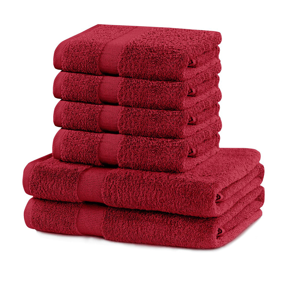 Set 6 prosoape de baie cu bordura simpla, bumbac 100%, 525 g/mp, Marina, 2x70x140 cm, 4x50x100 cm, rosu