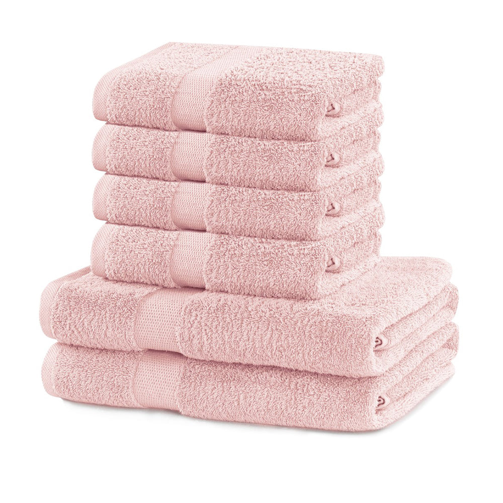 Set 6 prosoape de baie cu bordura simpla, bumbac 100%, 525 g/mp, Marina, 2x70x140 cm, 4x50x100 cm, roz pudra