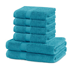 Set 6 prosoape de baie cu bordura simpla, bumbac 100%, 525 g/mp, Marina, 2x70x140 cm, 4x50x100 cm, turcoaz