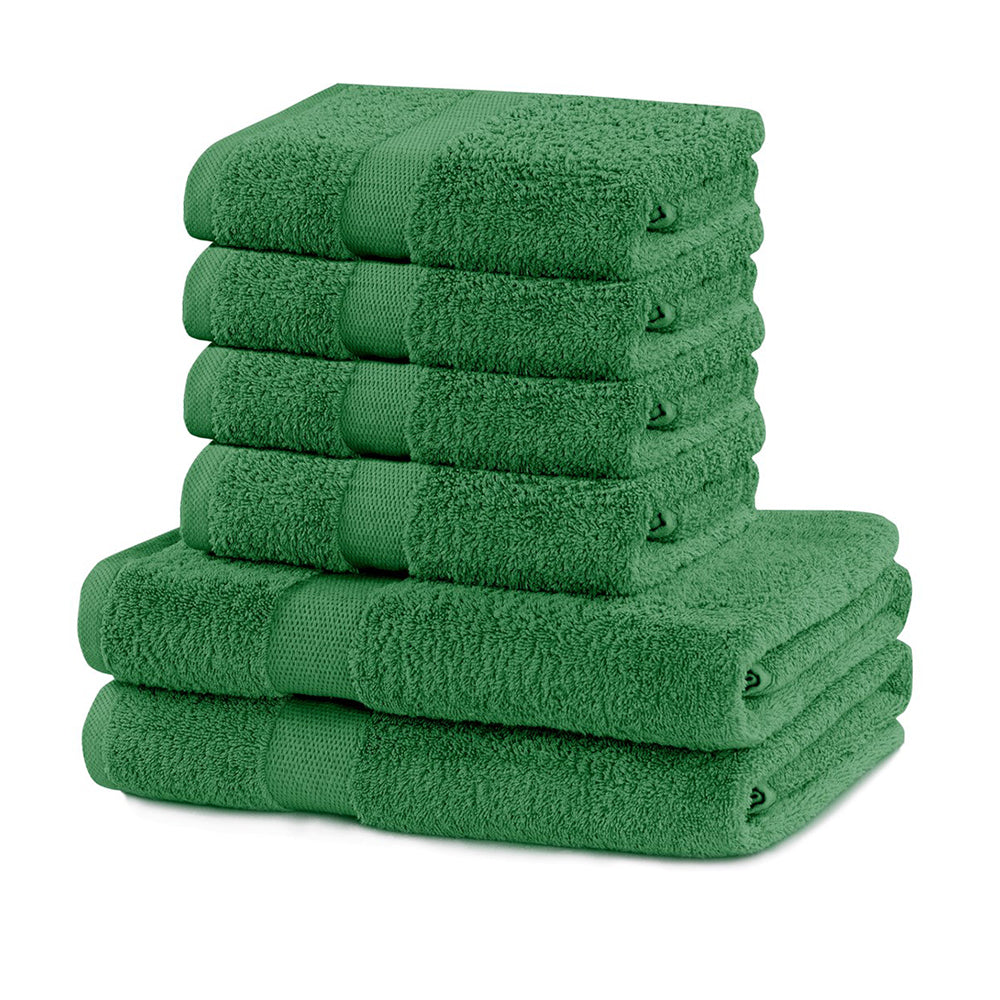 Set 6 prosoape de baie cu bordura simpla, bumbac 100%, 525 g/mp, Marina, 2x70x140 cm, 4x50x100 cm, verde