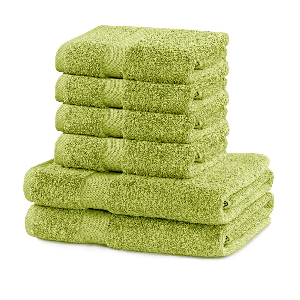 Set 6 prosoape de baie cu bordura simpla, bumbac 100%, 525 g/mp, Marina, 2x70x140 cm, 4x50x100 cm, vernil