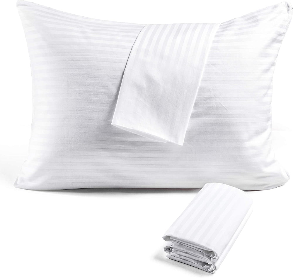 Set 2 huse perna din damasc, dunga 2 cm, densitate 185 g/mp, Alb