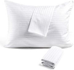 Set 2 huse perna din damasc, dunga 1 cm, densitate 130 g/mp, Alb
