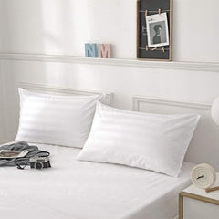 Set 2 huse perna din damasc, dunga 2 cm, densitate 185 g/mp, Alb