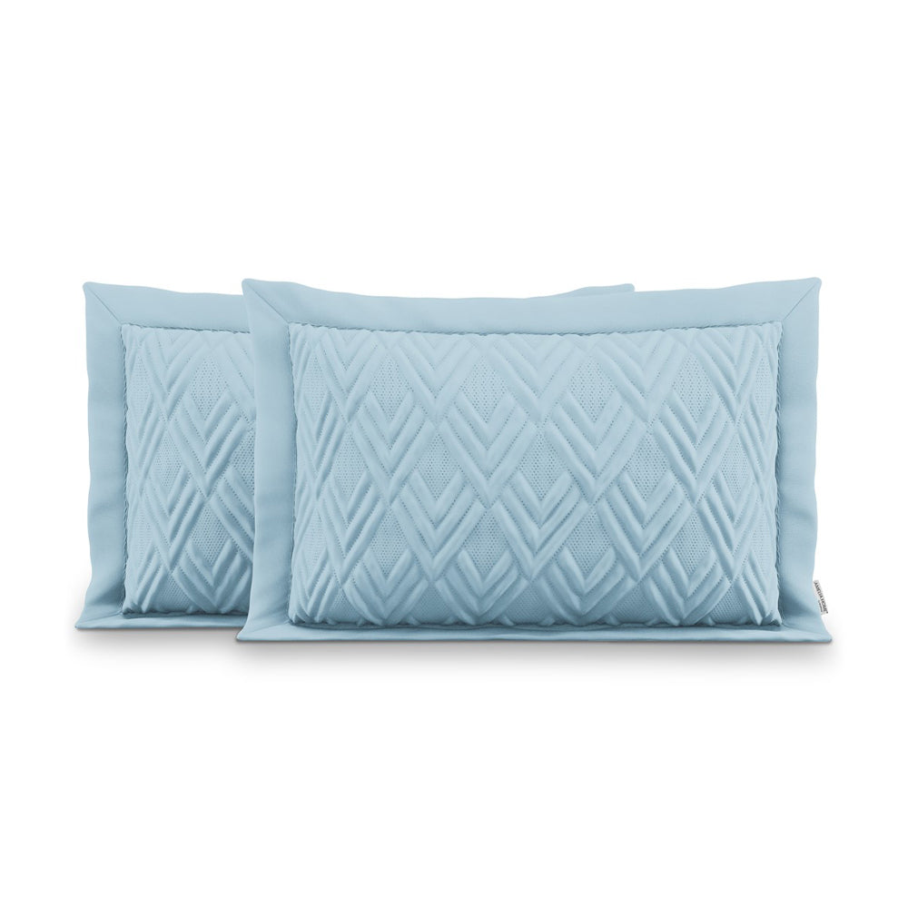 Set 2 huse perne decorative usor matlasate din microfibra, Ophelia, 70 g/m2, Albastru deschis