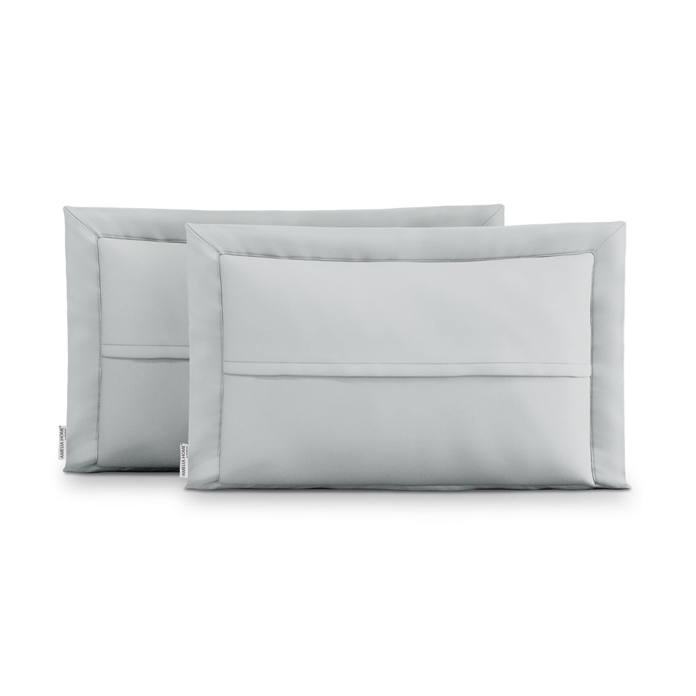 Set 2 huse perne decorative usor matlasate din microfibra, Ophelia, 70 g/m2, Gri deschis