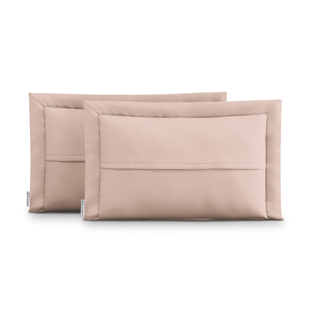 Set 2 huse perne decorative usor matlasate din microfibra, Ophelia, 70 g/m2, Roz pudrat