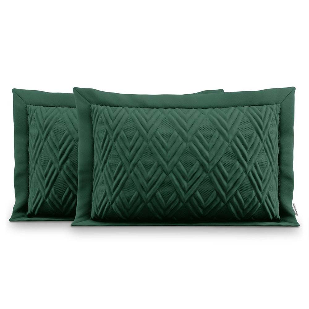 Set 2 huse perne decorative usor matlasate din microfibra, Ophelia, 70 g/m2, Verde