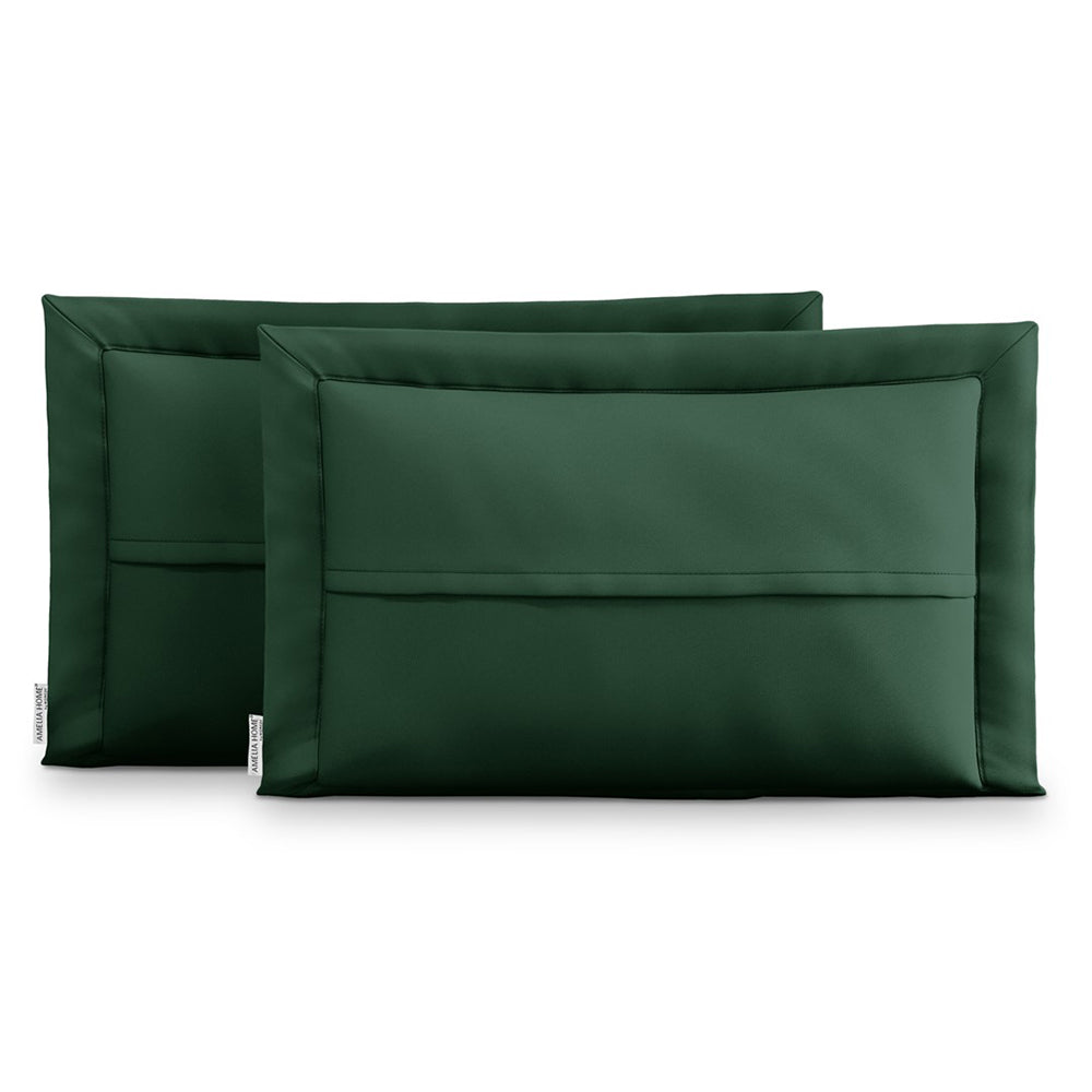 Set 2 huse perne decorative usor matlasate din microfibra, Ophelia, 70 g/m2, Verde