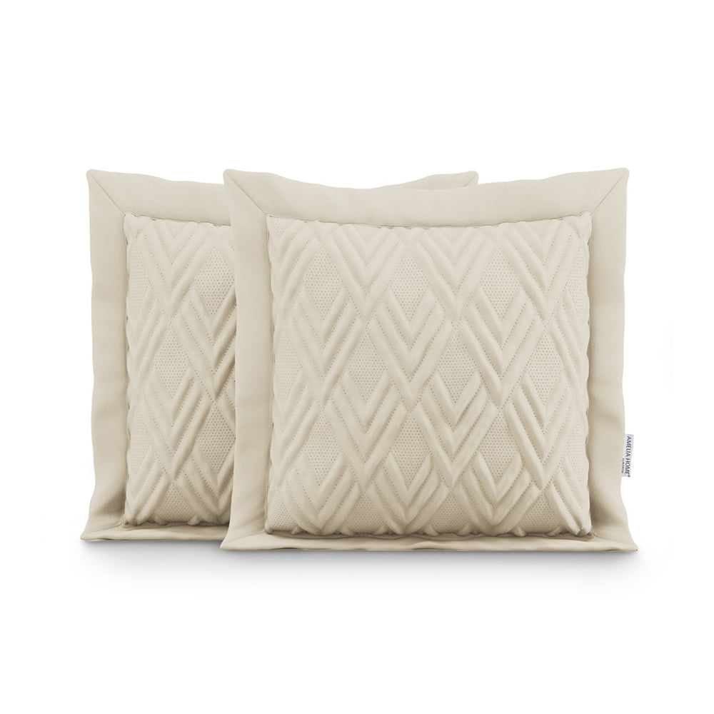 Set 2 huse perne decorative usor matlasate din microfibra, Ophelia, 70 g/m2, Bej