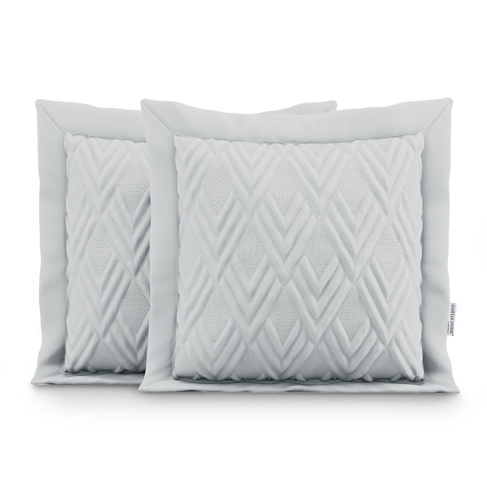 Set 2 huse perne decorative usor matlasate din microfibra, Ophelia, 70 g/m2, Gri deschis