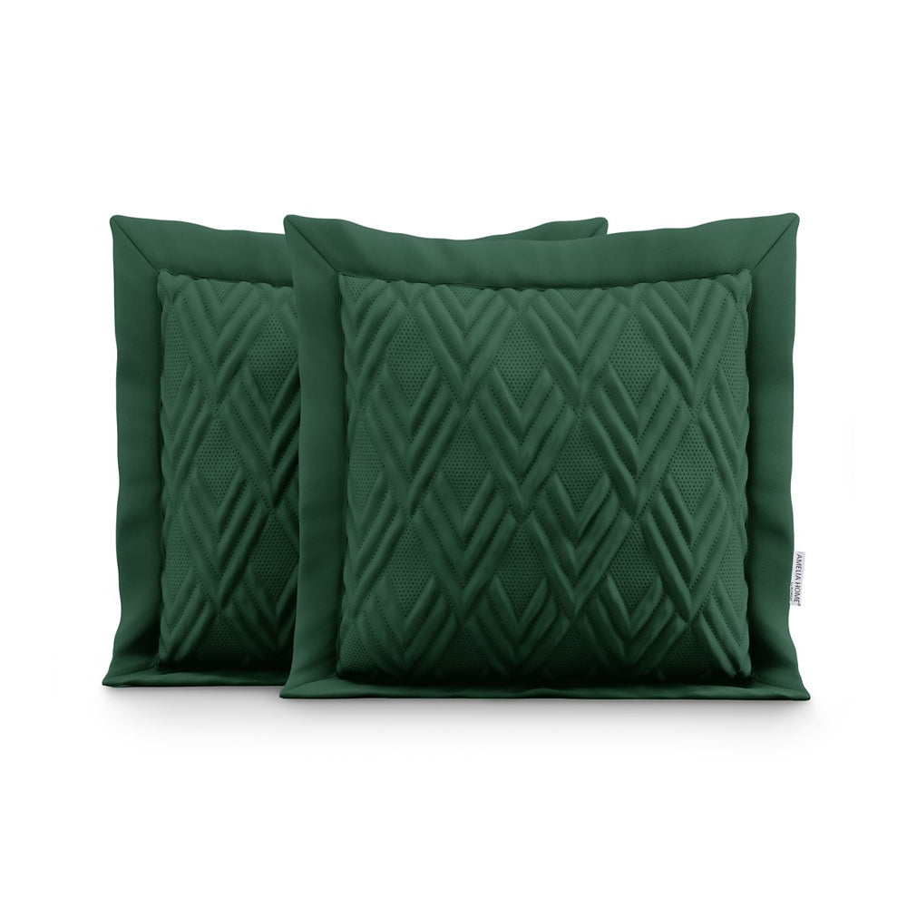Set 2 huse perne decorative usor matlasate din microfibra, Ophelia, 70 g/m2, Verde