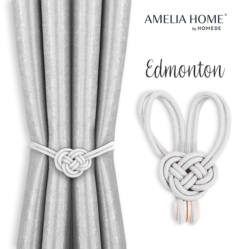 Set accesorii de prindere cu magnet pentru draperii si perdele, stil glamour, Edmonton, 60 cm, Alb, 2 buc