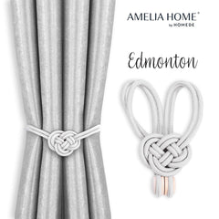 Set accesorii de prindere cu magnet pentru draperii si perdele, stil glamour, Edmonton, 60 cm, Alb, 2 buc