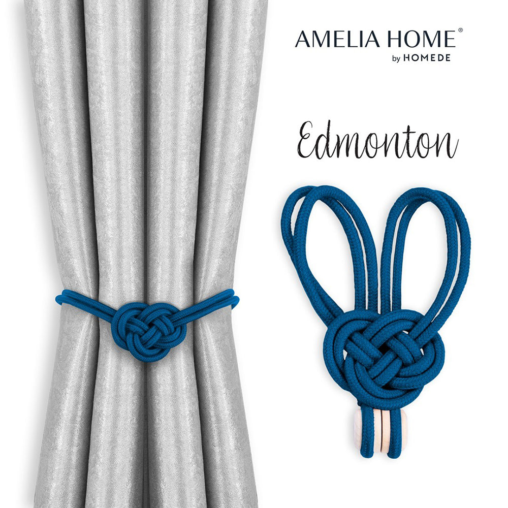 Set accesorii de prindere cu magnet pentru draperii si perdele, stil glamour, Edmonton, 60 cm, Albastru, 2 buc