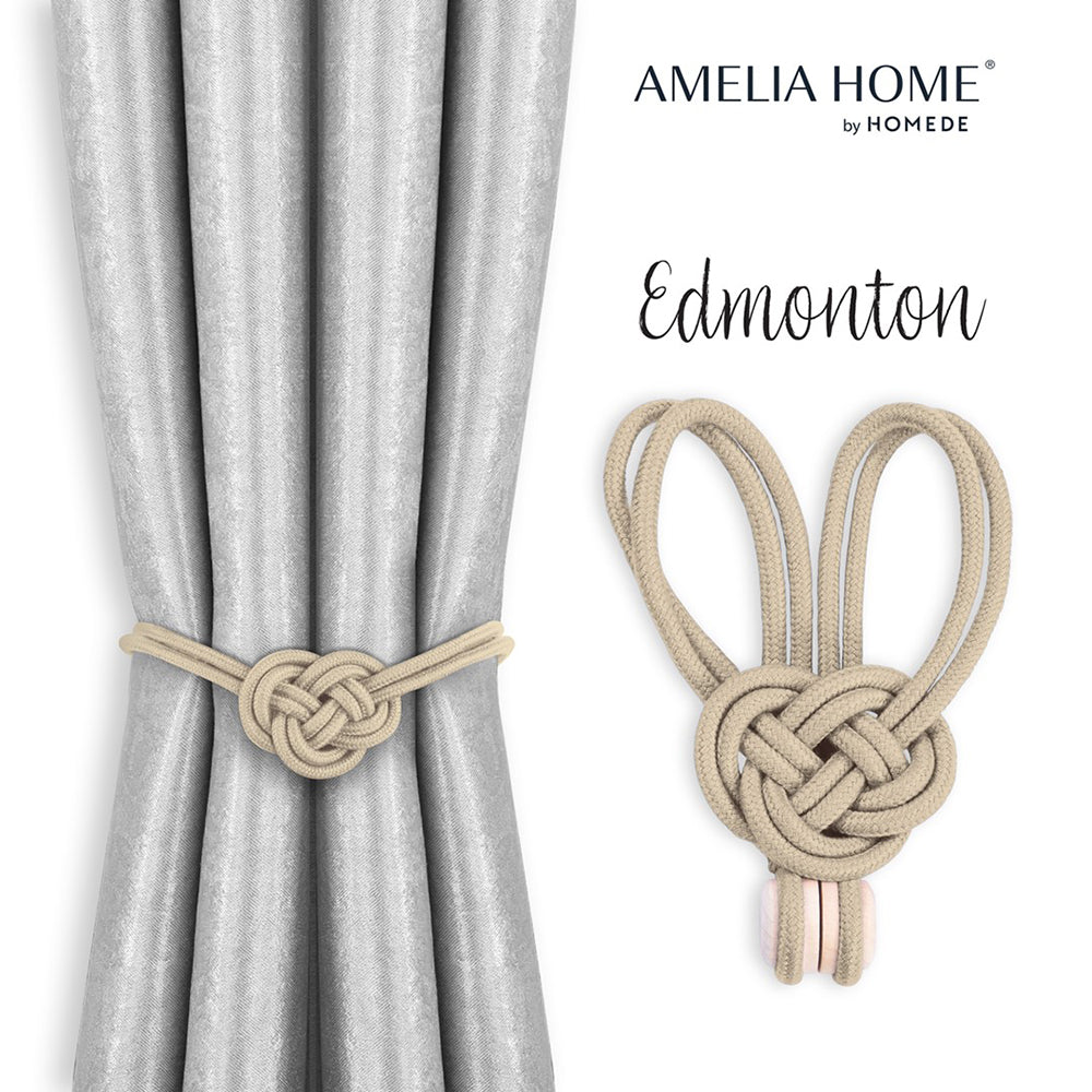 Set accesorii de prindere cu magnet pentru draperii si perdele, stil glamour, Edmonton, 60 cm, Bej, 2 buc