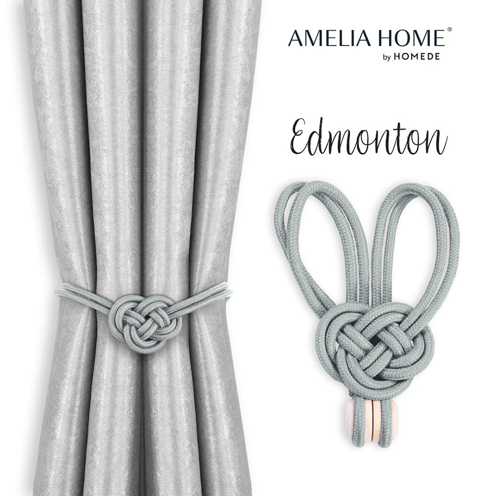 Set accesorii de prindere cu magnet pentru draperii si perdele, stil glamour, Edmonton, 60 cm, Gri, 2 buc