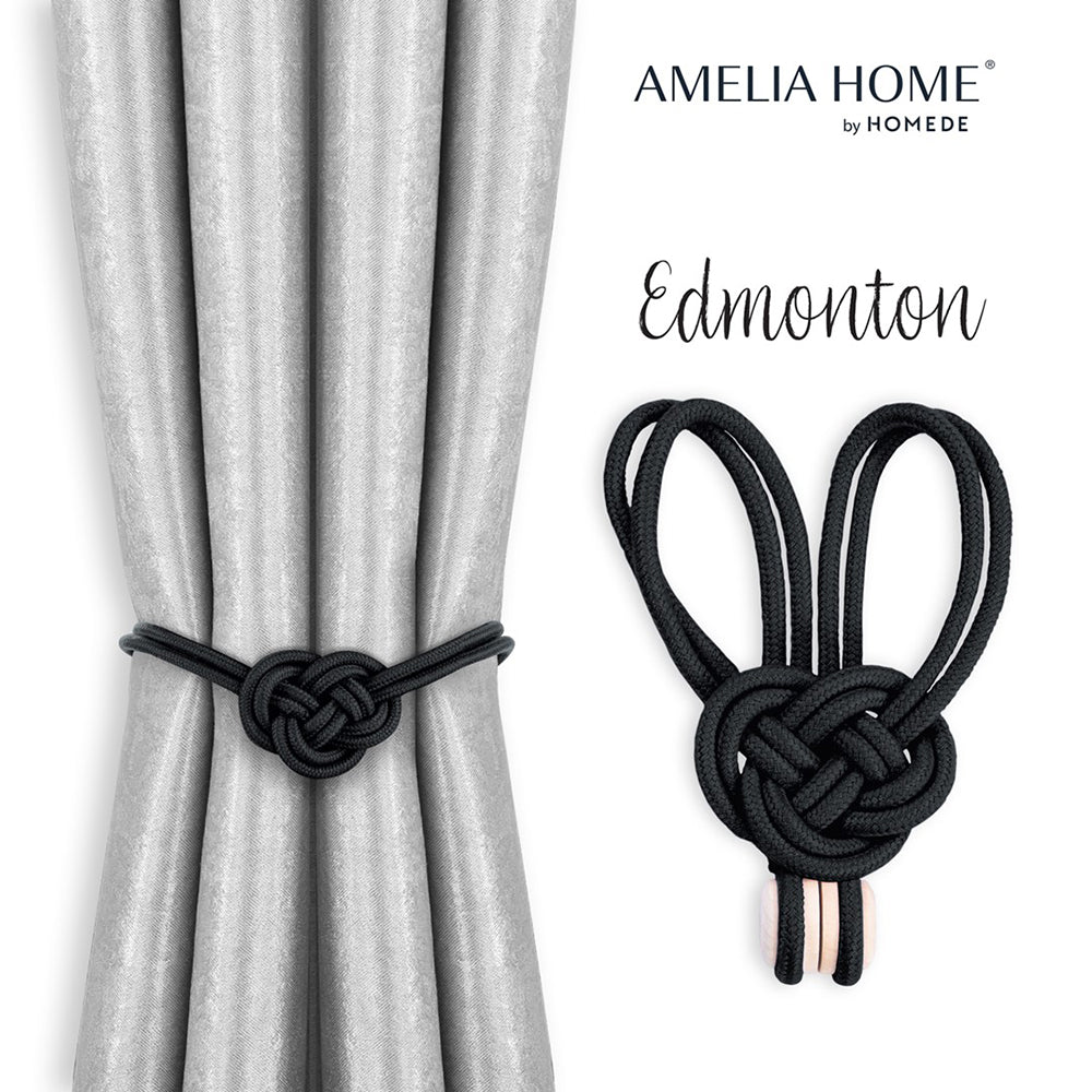 Set accesorii de prindere cu magnet pentru draperii si perdele, stil glamour, Edmonton, 60 cm, Negru, 2 buc