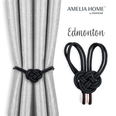Set accesorii de prindere cu magnet pentru draperii si perdele, stil glamour, Edmonton, 60 cm, Negru, 2 buc