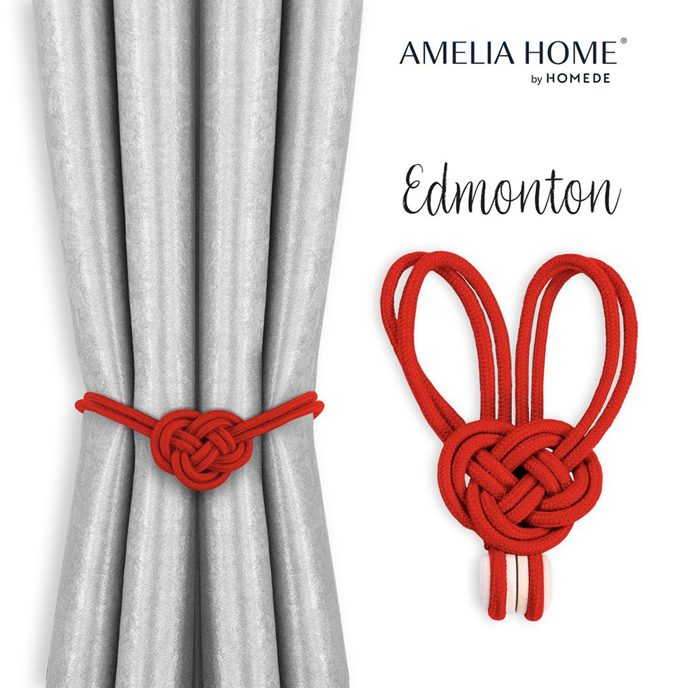Set accesorii de prindere cu magnet pentru draperii si perdele, stil glamour, Edmonton, 60 cm, Rosu, 2 buc