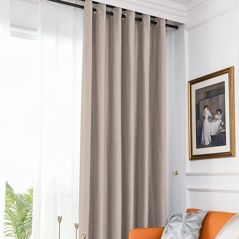 Set draperie din catifea blackout cu inele, Madison, densitate 700 g/ml, Grullo, 2 buc