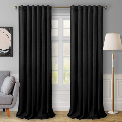 Set draperii din catifea cu rejansa transparenta cu ate pentru galerie, Madison, densitate 700 g/ml, Negru, 2 buc