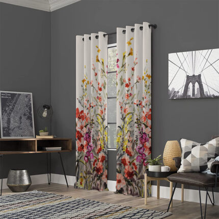 Set draperii dim-out model floral cu inele, Madison, densitate 700 g/ml, Liatris Gladiolus, 2 buc