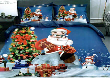 Lenjerie de pat matrimonial cu 4 huse de perna cu mix dimensiuni, Santa, bumbac mercerizat, multicolor