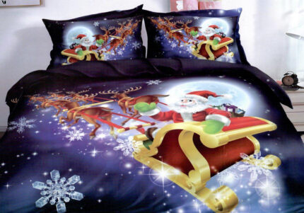 Lenjerie de pat matrimonial cu 4 huse de perna cu mix dimensiuni, Santa`s Elf, bumbac mercerizat, multicolor