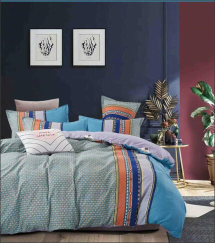 Lenjerie de pat cu husa elastic Arianwen din bumbac mercerizat, multicolor