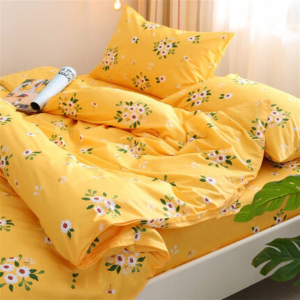 Lenjerie de pat cu husa elastic Daisy Flowers din bumbac ranforce, gramaj tesatura 120 g/mp, multicolor
