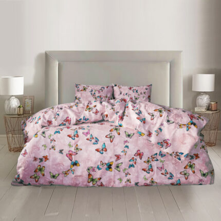 Lenjerie de pat cu husa elastic Natalie din bumbac ranforce, gramaj tesatura 120 g/mp, multicolor