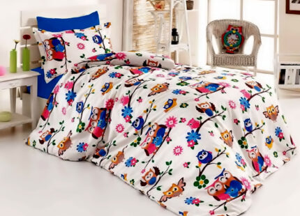 Lenjerie de pat cu husa elastic Happy Snowman din bumbac ranforce, gramaj tesatura 120 g/mp, multicolor, 6 piese