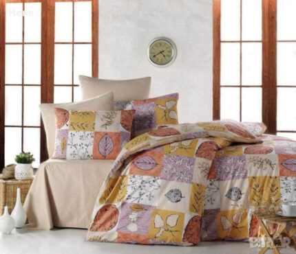 Lenjerie de pat cu husa elastic Autumn din bumbac ranforce, multicolor