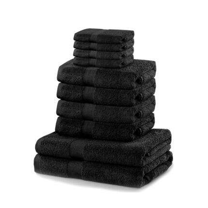 Set 10 prosoape de baie cu bordura simpla din bumbac, 525 g/mp, Marina, 2x70x140 cm, 4x50x100 cm, 4x30x50 cm, Negru