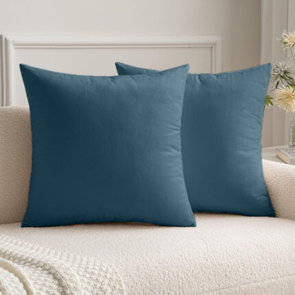 Set 2 huse pernute decorative din catifea cu fermoar, Madison, densitate 700 g/ml, Sky